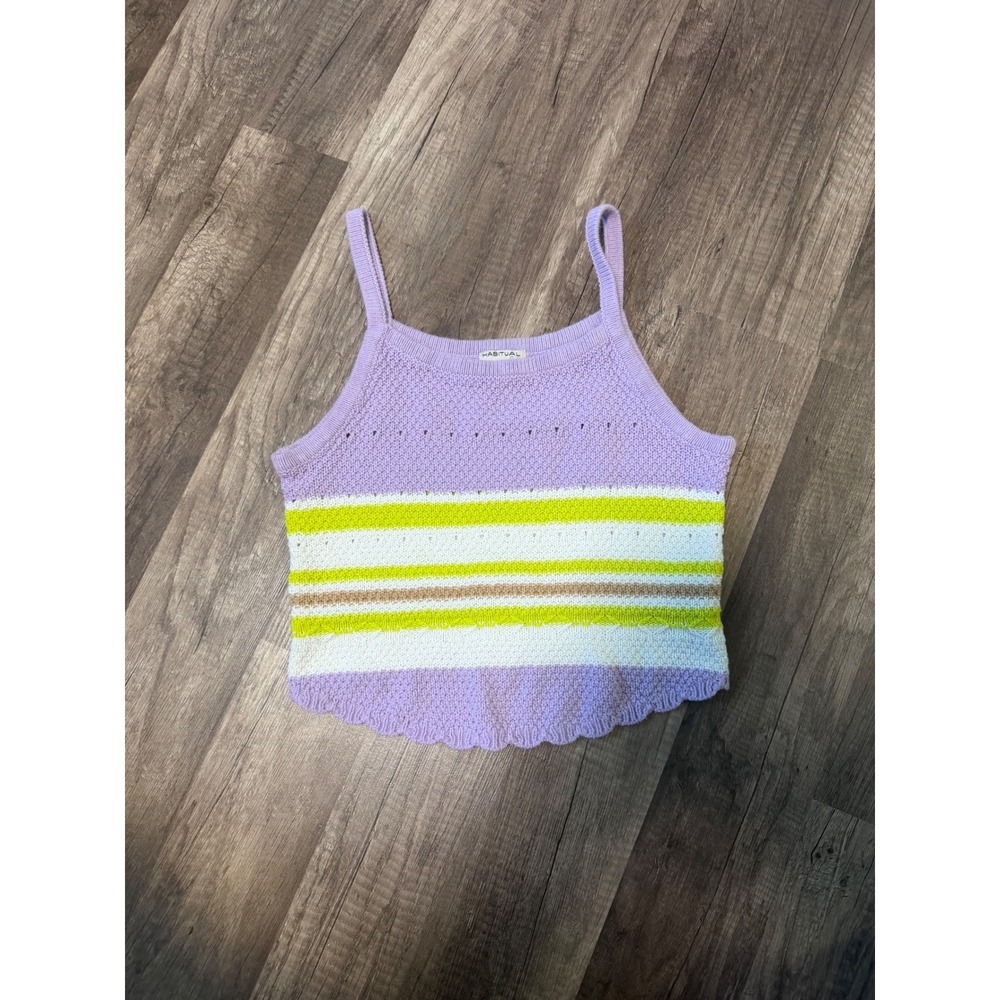 Habitual Girl Purple Lime Striped Knit Cami Tank Top Scalloped Hem Size 12